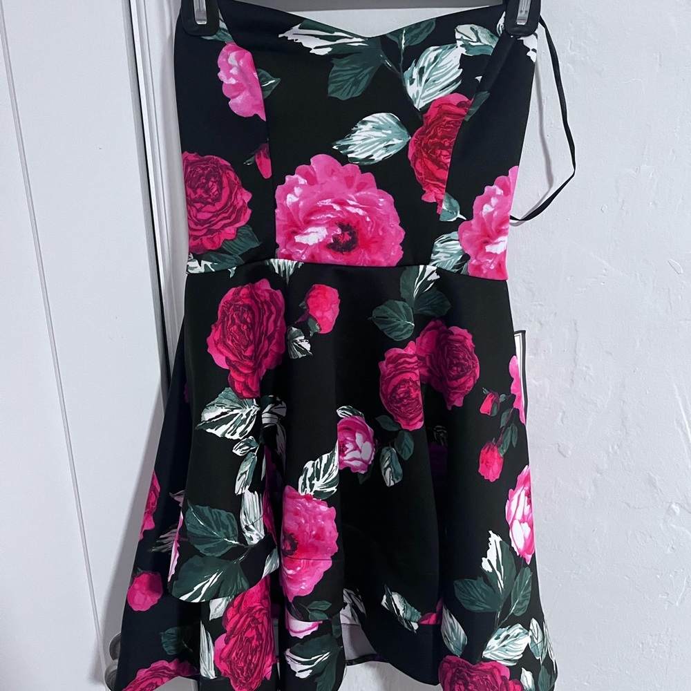 Macy's Black Dress with Pink Floral Design